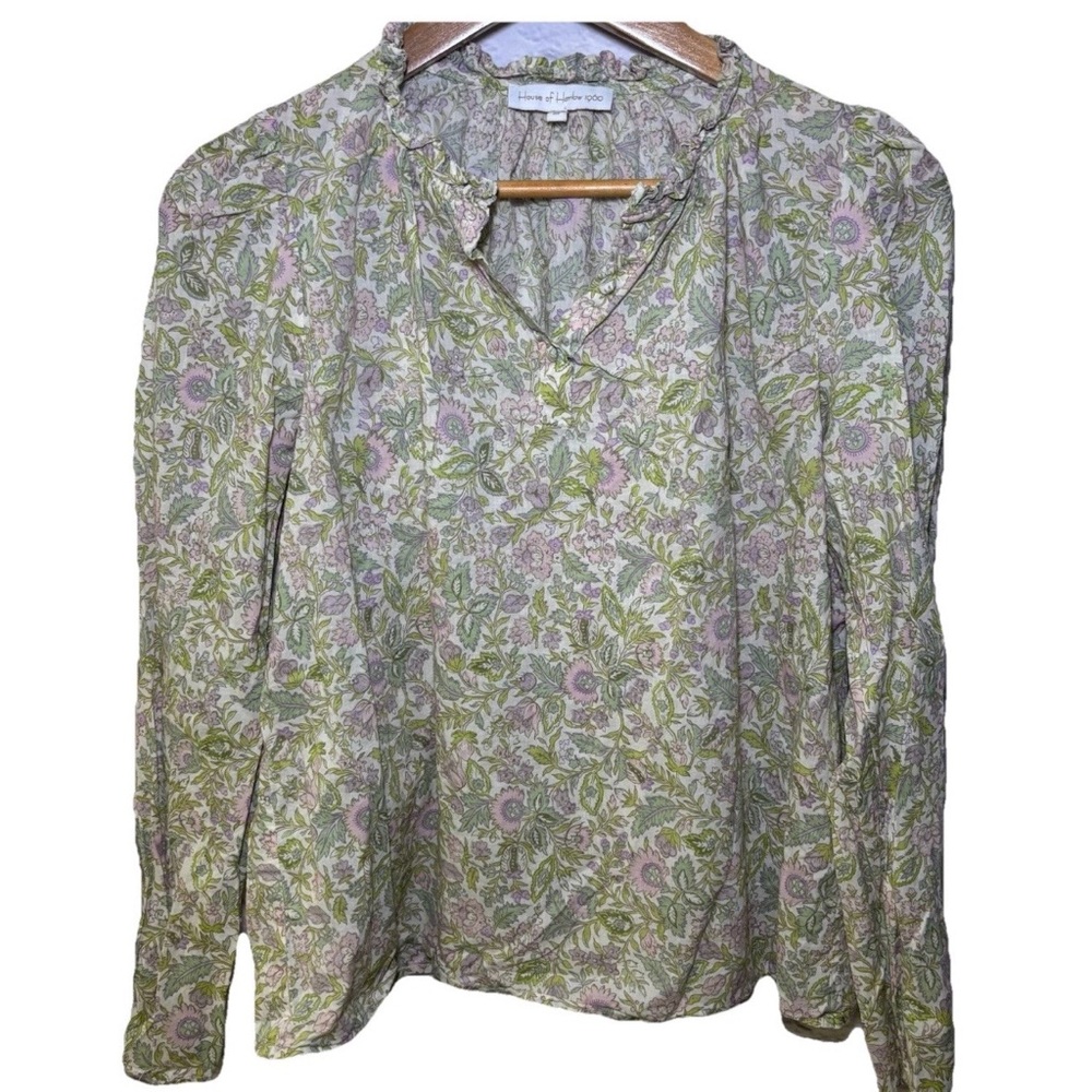 House of Harlow 1960 Top Womens Medium Shirt Floral Peasant Blouse Ruffle Sleeve